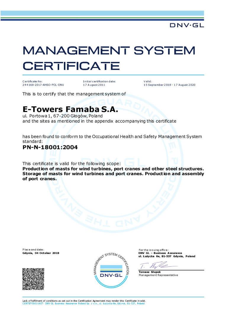 E-Towers-Famaba-Certificate-244168-2017-AHSO-POL-DNV-EN-DNV-GL-PN-N-18001-2004-Y